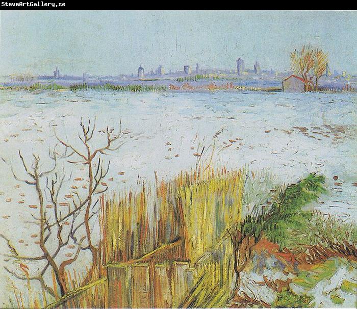 Vincent Van Gogh Landscape in the snow with Arles in the Background